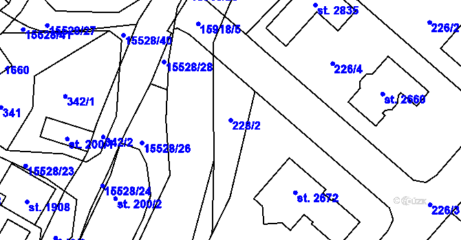 Parcela st. 228/2 v KÚ Hovězí, Katastrální mapa