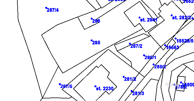 Parcela st. 282 v KÚ Hovězí, Katastrální mapa