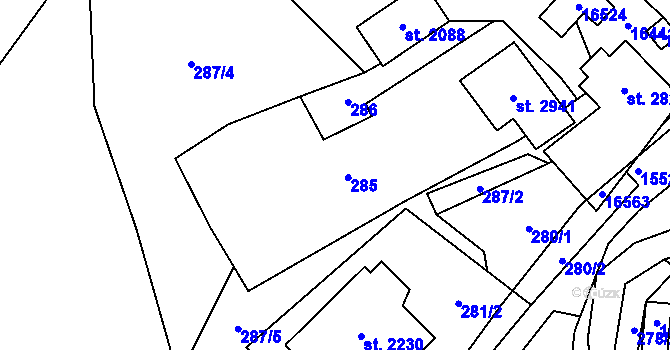 Parcela st. 284 v KÚ Hovězí, Katastrální mapa