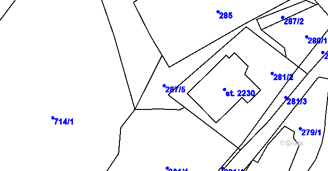 Parcela st. 287/5 v KÚ Hovězí, Katastrální mapa
