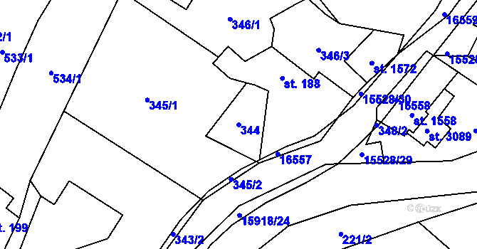 Parcela st. 344 v KÚ Hovězí, Katastrální mapa