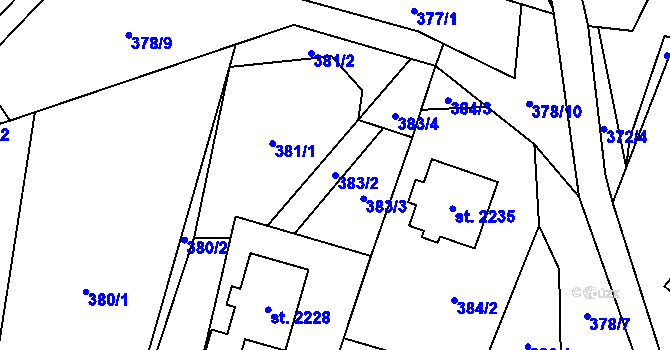 Parcela st. 383/2 v KÚ Hovězí, Katastrální mapa