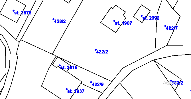 Parcela st. 422/2 v KÚ Hovězí, Katastrální mapa