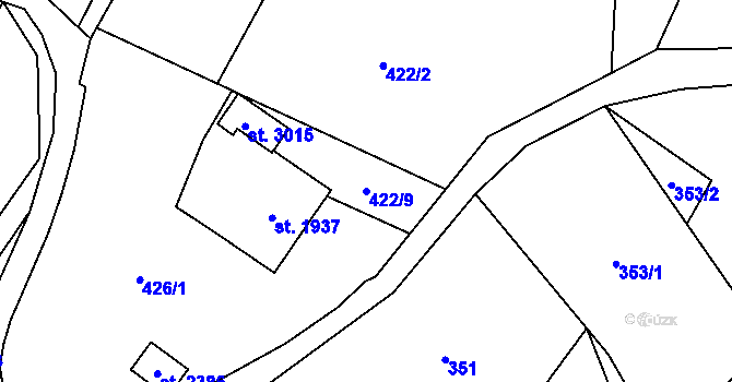 Parcela st. 422/9 v KÚ Hovězí, Katastrální mapa