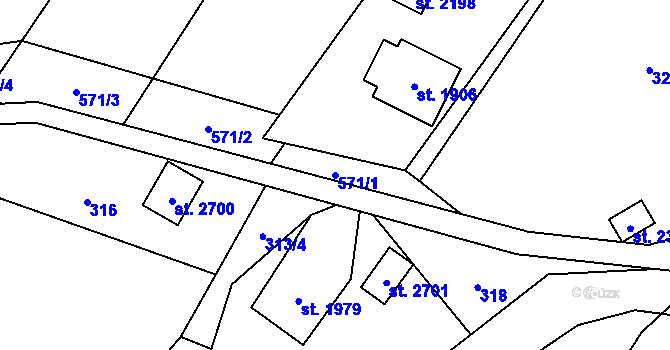 Parcela st. 571/1 v KÚ Hovězí, Katastrální mapa