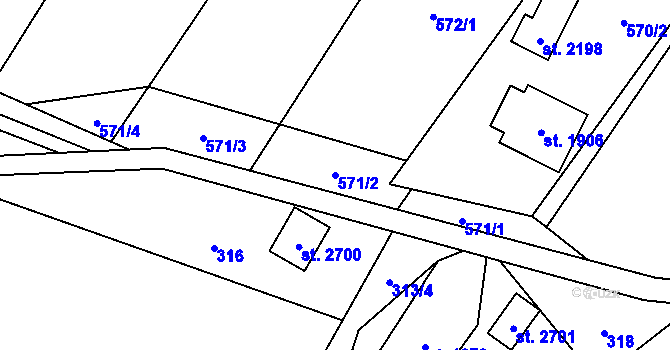 Parcela st. 571/2 v KÚ Hovězí, Katastrální mapa