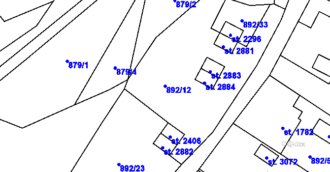 Parcela st. 892/12 v KÚ Hovězí, Katastrální mapa