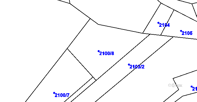 Parcela st. 2100/8 v KÚ Hovězí, Katastrální mapa
