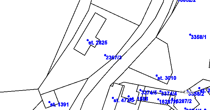 Parcela st. 2367/3 v KÚ Hovězí, Katastrální mapa