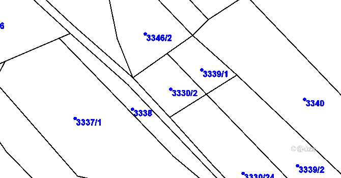 Parcela st. 3330/2 v KÚ Hovězí, Katastrální mapa