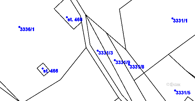 Parcela st. 3331/3 v KÚ Hovězí, Katastrální mapa