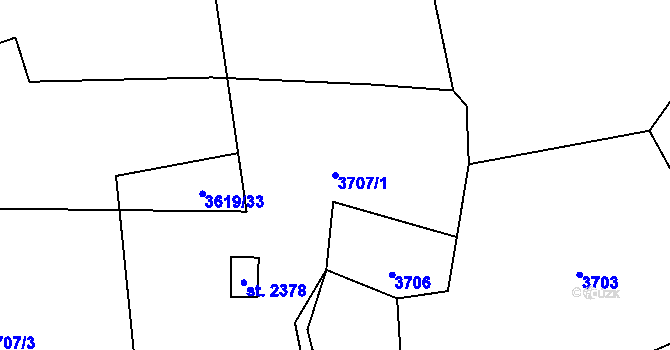 Parcela st. 3707/1 v KÚ Hovězí, Katastrální mapa