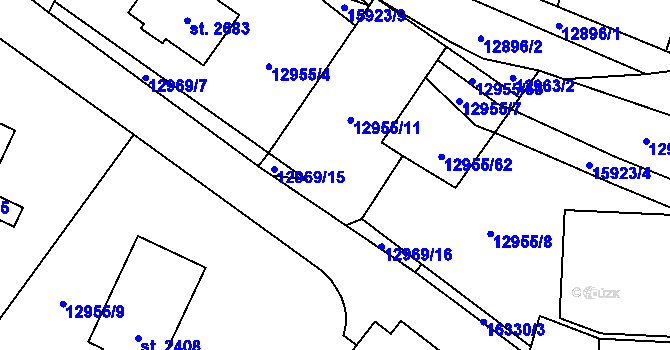 Parcela st. 12955/12 v KÚ Hovězí, Katastrální mapa