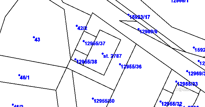 Parcela st. 2787 v KÚ Hovězí, Katastrální mapa