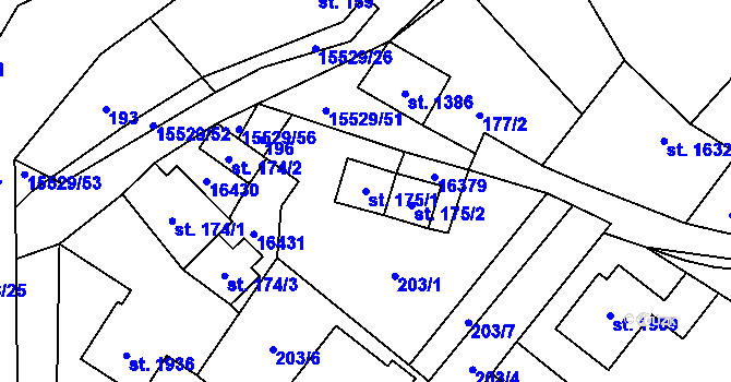 Parcela st. 175/1 v KÚ Hovězí, Katastrální mapa