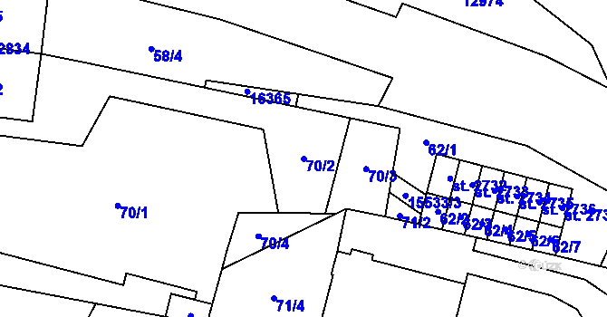 Parcela st. 70/2 v KÚ Hovězí, Katastrální mapa