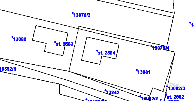 Parcela st. 2584 v KÚ Hovězí, Katastrální mapa