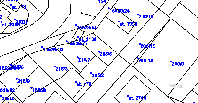 Parcela st. 215/6 v KÚ Hovězí, Katastrální mapa