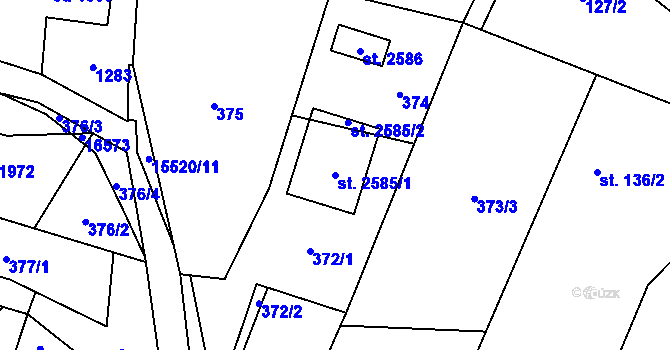 Parcela st. 2585/1 v KÚ Hovězí, Katastrální mapa