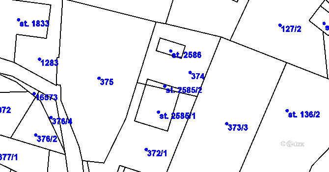 Parcela st. 2585/2 v KÚ Hovězí, Katastrální mapa