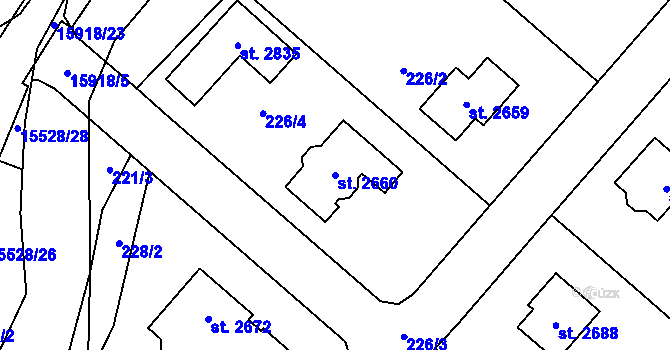 Parcela st. 2660 v KÚ Hovězí, Katastrální mapa