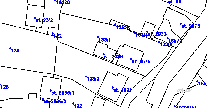 Parcela st. 2388 v KÚ Hovězí, Katastrální mapa