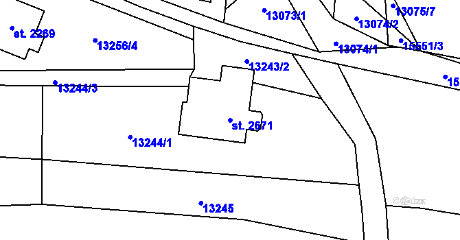 Parcela st. 2671 v KÚ Hovězí, Katastrální mapa