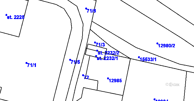 Parcela st. 2232/2 v KÚ Hovězí, Katastrální mapa