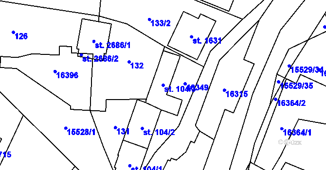 Parcela st. 104/3 v KÚ Hovězí, Katastrální mapa