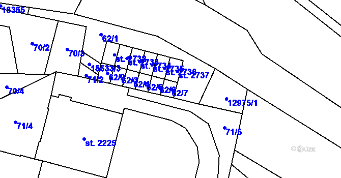 Parcela st. 62/7 v KÚ Hovězí, Katastrální mapa