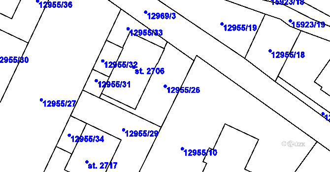 Parcela st. 12955/26 v KÚ Hovězí, Katastrální mapa