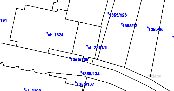 Parcela st. 2361/1 v KÚ Hovězí, Katastrální mapa