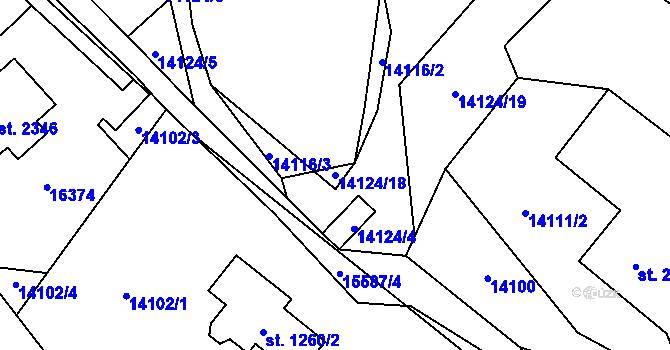 Parcela st. 14124/18 v KÚ Hovězí, Katastrální mapa