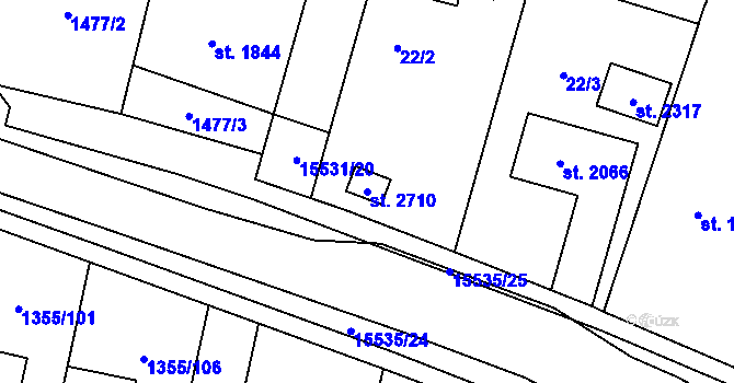 Parcela st. 2710 v KÚ Hovězí, Katastrální mapa