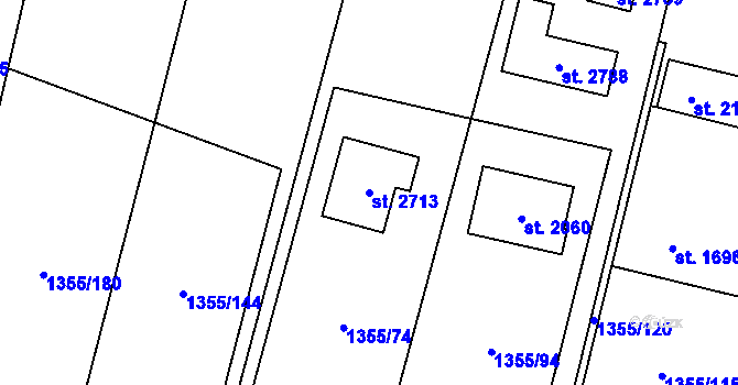 Parcela st. 2713 v KÚ Hovězí, Katastrální mapa