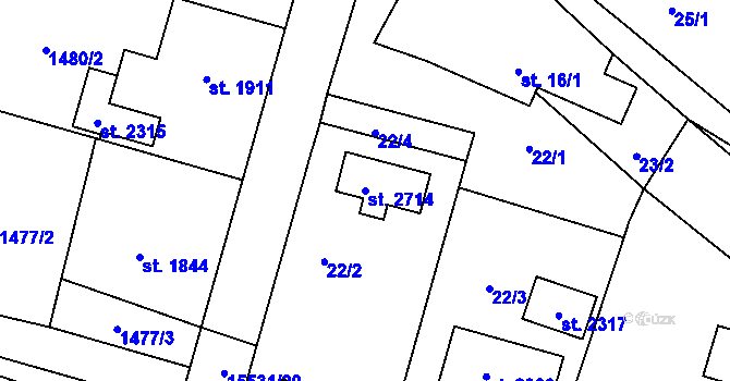 Parcela st. 2714 v KÚ Hovězí, Katastrální mapa