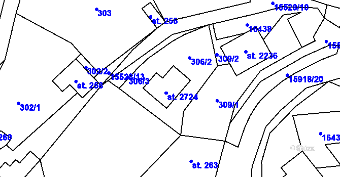 Parcela st. 2724 v KÚ Hovězí, Katastrální mapa
