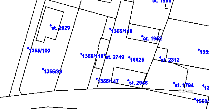 Parcela st. 2749 v KÚ Hovězí, Katastrální mapa