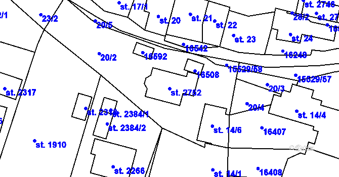 Parcela st. 2752 v KÚ Hovězí, Katastrální mapa