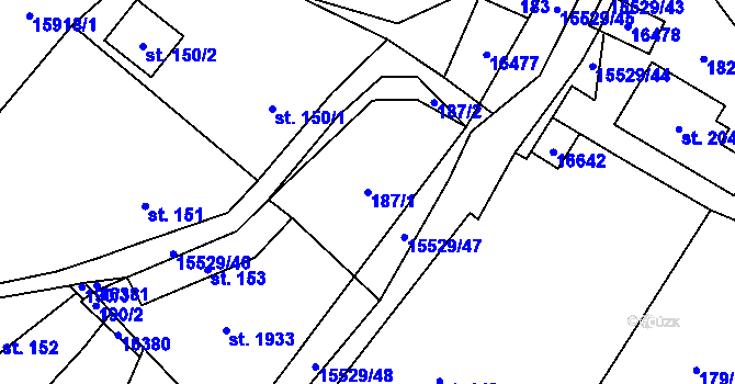 Parcela st. 187/1 v KÚ Hovězí, Katastrální mapa