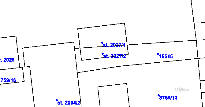 Parcela st. 2027/2 v KÚ Hovězí, Katastrální mapa