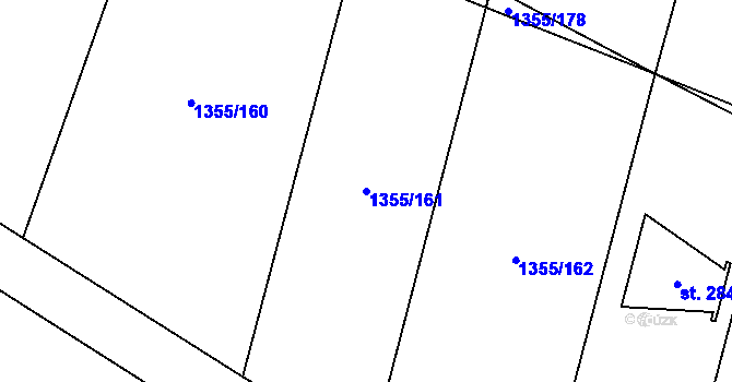 Parcela st. 1355/161 v KÚ Hovězí, Katastrální mapa
