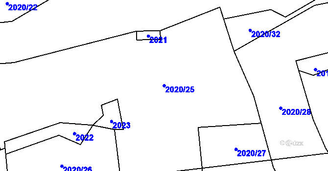 Parcela st. 2020/25 v KÚ Hovězí, Katastrální mapa