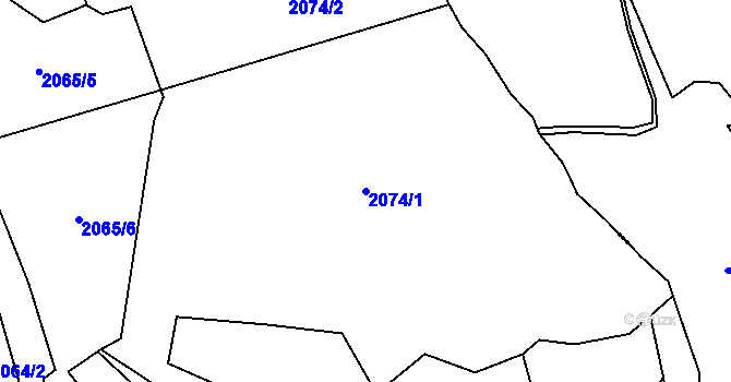 Parcela st. 2074/1 v KÚ Hovězí, Katastrální mapa