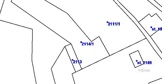 Parcela st. 2114/1 v KÚ Hovězí, Katastrální mapa