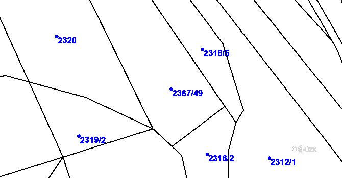 Parcela st. 2367/49 v KÚ Hovězí, Katastrální mapa