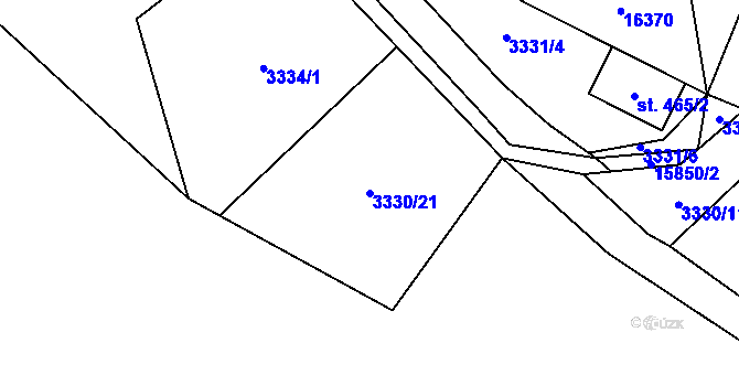 Parcela st. 3330/21 v KÚ Hovězí, Katastrální mapa