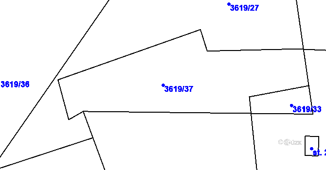 Parcela st. 3619/37 v KÚ Hovězí, Katastrální mapa