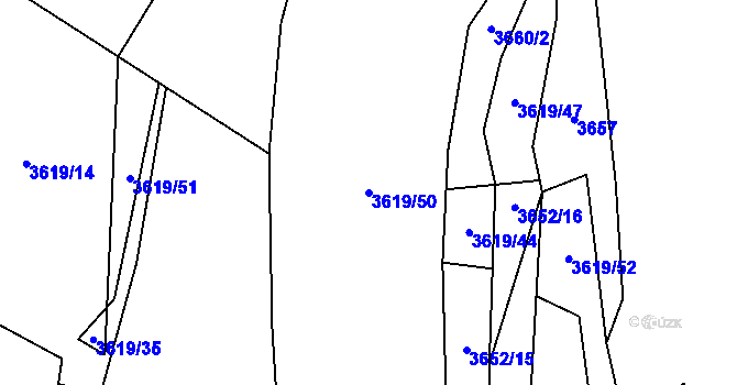 Parcela st. 3619/50 v KÚ Hovězí, Katastrální mapa