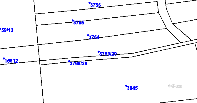 Parcela st. 3768/20 v KÚ Hovězí, Katastrální mapa
